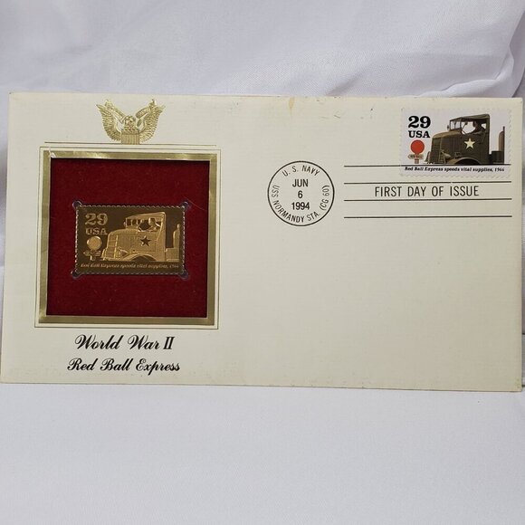 Postal Commemorative Society Other - 22kt Gold Stamp Replica First Day World War II Red Ball Express Commemorative